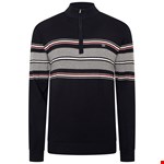 KAM 1/4 Zip Stripe Knit Pullover - navy